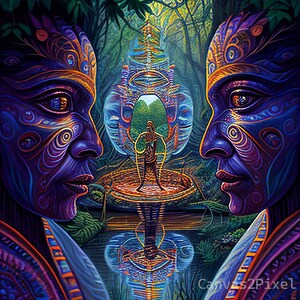 ブラジル アヤワスカビジョン シャーマン　直筆イラスト 絵画油絵 Ayahuasca vision art - Etsy 日本