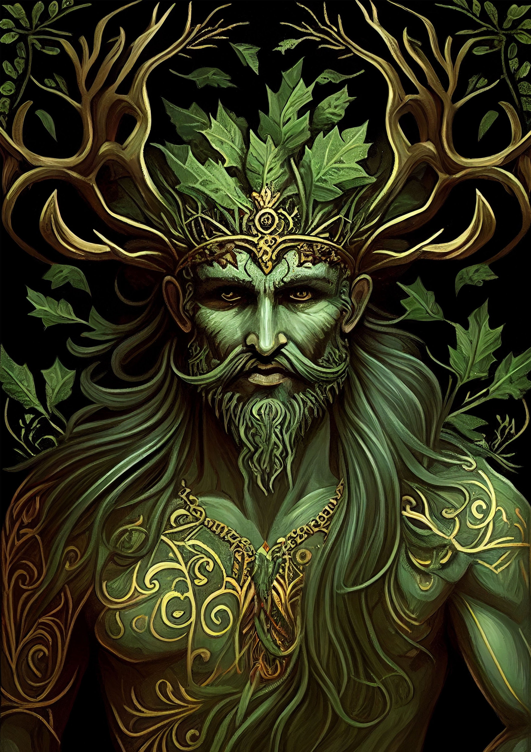 絵画 NAZE - He is the god of the forest Cernunnos Celtic God of Nature Digital Image the Horned God