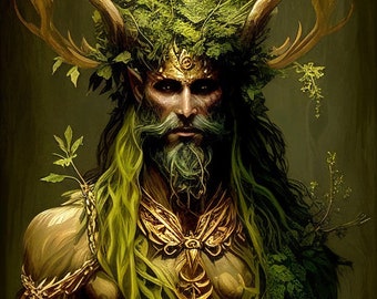 Cernunnos Celtic God Of Nature Digital Art The Horned God Digital Image Green Man Printable Art Lord of The Animals Instant Download