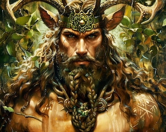 Cernunnos Celtic God Of Nature Digital Art The Horned God Digital Image Green Man Printable Art Lord of The Animals Instant Download