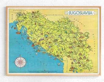 Old Map of Yugoslavia Ethnicity - Serbs, Croats and Slovenes