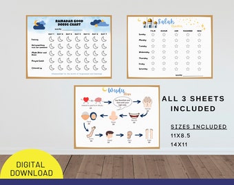 Buenas acciones / Salah Tracker / Guía de gráficos de Wudu Gráfico imprimible