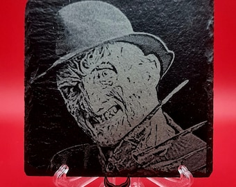 Natural slate coaster - Freddy Horror
