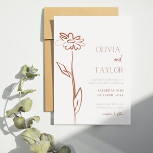 MINIMALIST WEDDING Invitation Template Set | Botanical Floral Wedding Invitation Template Download |  Editable Invitation Set Neutral