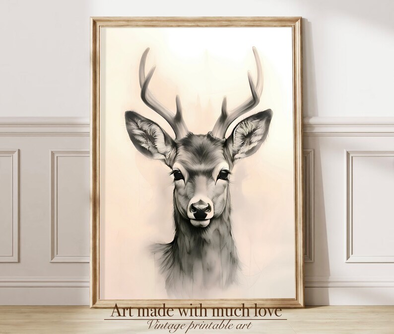Reindeer Black & White Christmas Wall Art for Living Room Minimalist