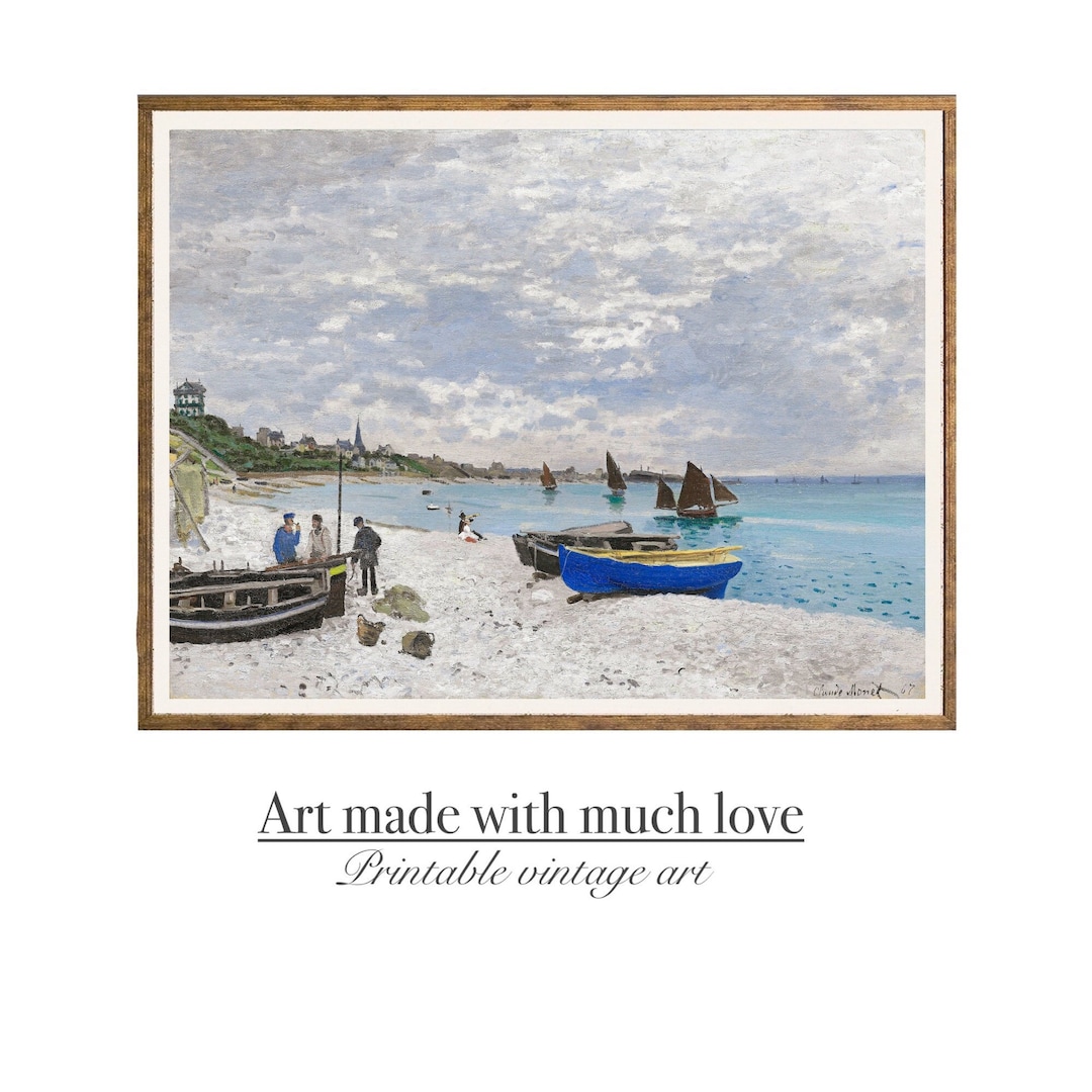 Printable Nautical Beach Wall Art, European Costal Oil Painting, Beach