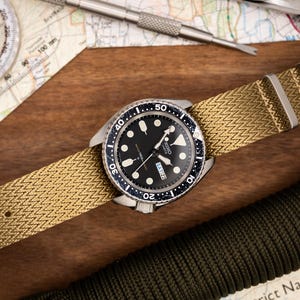 Pulseira de relógio de nylon espinha de peixe premium de passagem única (20 mm - 22 mm) pulseira de relógio militar cáqui bege