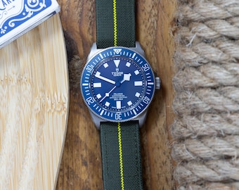 The Trooper Elastic Strap for Fixed Lugs - Parachute Marine Nationale - Green Yellow (20mm - 222mm)