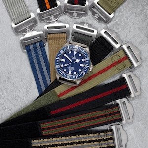 FXD インスパイア プレミアム リブド バラスティック ナイロン シングルパス フックアンドループ ウォッチストラップ 20mm 22mm ブラック グレー カーキ NTTD スペクターグリーン ゴールドフィンガー