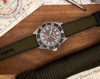 Premium Hybrid Sailcloth FKM Rubber Two Piece Watch Strap (20mm - 22mm) Forest Green - Quick Release Spring Bars