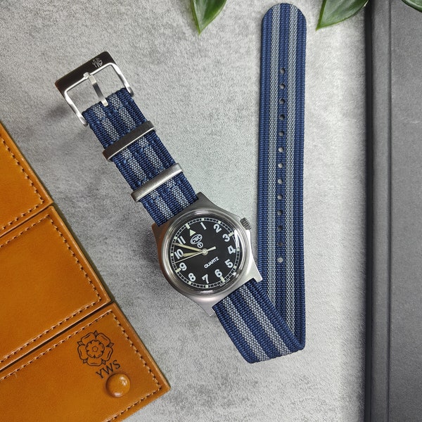 Premium Nylon Braided Ribbed Single Pass NATO Watch Strap (20mm - 22mm ) Navy Blue Grey Bond