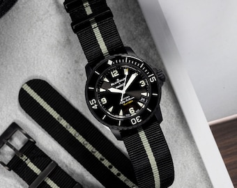 Premium Tubular Nylon Single Pass Watch Strap PVD Buckle - Black Grey (20mm-22mm)