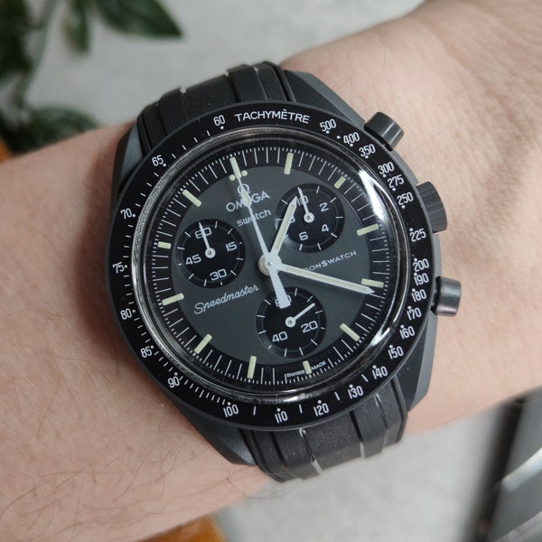 Omega Moonswatch Swatch Speedmaster Strap (20mm) Curved End Links Black Rubber Strap - Strap only