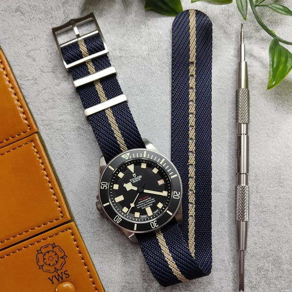 Premium Twill Single Pass NATO For Tudor Watch Strap (20mm - 22mm) Blue Khaki