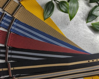 Premium Nylon Braided Ribbed Single Pass NATO Watch Strap 20mm - 22mm Black Khaki Yellow Tan Bond NTTD Maroon Red Mustard Blue Green Black