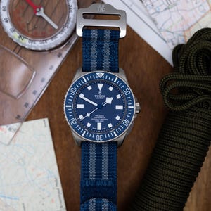 The Adventurer - Ribbed Nylon Single Pass Hook and Loop Strap - Blue Bond - 20mm-22mm Military FXD inspired Watch Strap