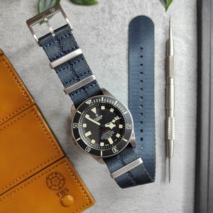 Premium Seatbelt Grey Embossed Pinstripe Watch Strap (20mm - 22mm ) Grey Blue