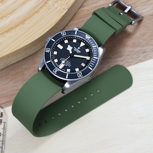 Premium FKM Rubber Single Pass Watch Strap - Hatch Weave - Green 20mm - 22mm