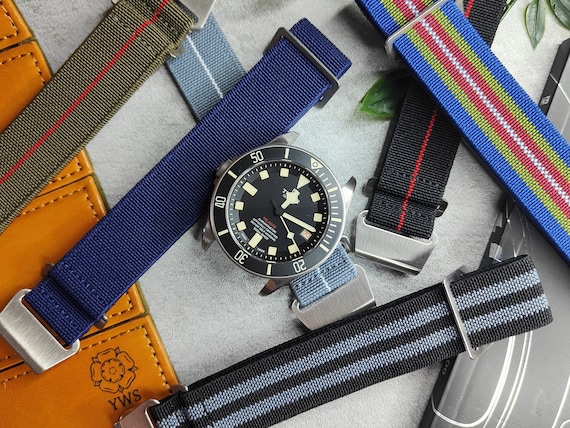 Cinturino Per Orologio Elastico Paracadute Francese Marine Nationale 'Jungle Green', Verde Bianco (20 Mm E 22 Mm) - Italia