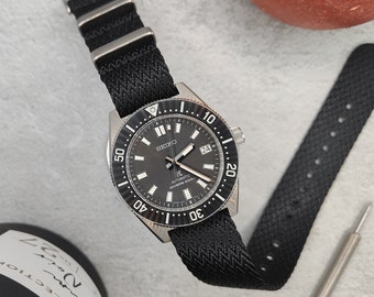 Premium visgraat nylon NAVO-horlogeband met enkele doorgang (20 mm - 22 mm) Jet zwarte horlogeband