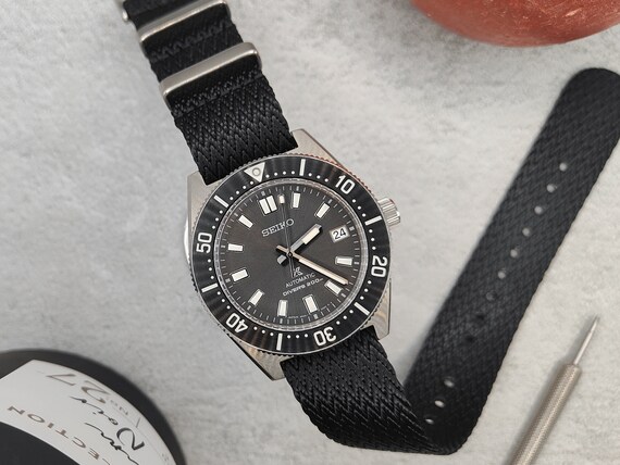 Premium Herringbone Nylon Single Pass Watch Strap 20mm 22mm Jet Black Watch Band Etsy Canada