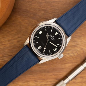 Navy Blue Premium Weaved FKM Rubber Watch Strap - Quick Release Spring Bars - 20mm - Fluoroelastomer Strap