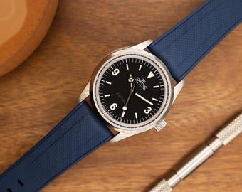 Navy Blue Premium Weaved FKM Rubber Watch Strap - Quick Release Spring Bars - 20mm - Fluoroelastomer Strap