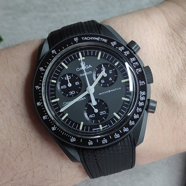 Omega Moonswatch Swatch Speedmaster Strap (20mm) Curved End Links Back Rubber Strap - Strap only