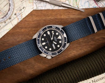 Premium Herringbone Nylon Single Pass Watch Strap (20mm - 22mm ) Deep Blue