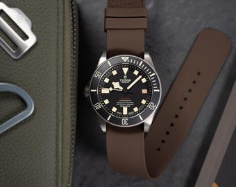 Premium FKM Rubber Single Pass Watch Strap - Hatch Weave - Brown 20mm - 22mm