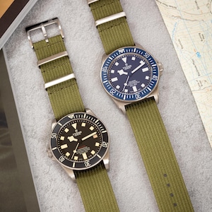 Premium Nylon Braided Ribbed Single Pass Watch Strap (20mm - 22mm ) Military Green