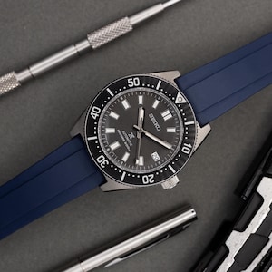 Premium Cut To Size FKM Rubber Two Piece Watch Strap - Deployment Clasp - Quick Release Spring Bars -Navy Blue - 20mm - 22mm