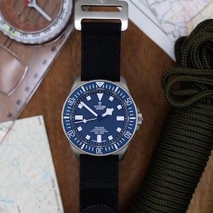 The Adventurer - Ribbed Nylon Single Pass Hook and Loop Strap - Black - 20mm-22mm Military FXD inspired Watch Strap
