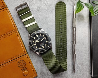 Premium Twill Single Pass For Tudor Watch Strap (20mm - 22mm) Green