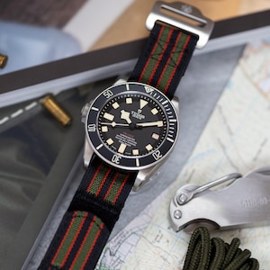 The Adventurer - Ribbed Nylon Single Pass Hook and Loop Strap - Goldfinger - 20mm-22mm Military FXD inspired Watch Strap