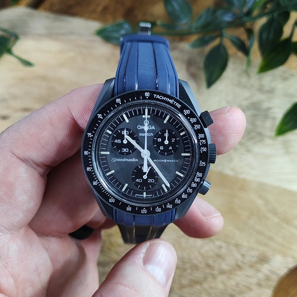 Omega Moonswatch Swatch Speedmaster Strap (20mm) Curved End Links Blue Rubber Strap - Strap only