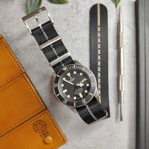 Cinto de segurança premium preto duplo cinza cáqui pulseira de relógio riscas (20 mm - 22 mm) preto cáqui cinza