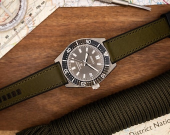 Premium Hybrid Leather FKM Rubber Two Piece Watch Strap (20mm - 22mm) Forest Green  - Quick Release Spring Bars