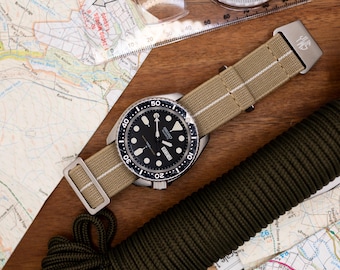 Marine Nationale Parachute Elastic Watch Strap ( 20mm - 22mm ) Tan White