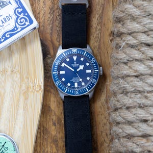 The Trooper Elastic Strap for Fixed Lugs - Parachute Marine Nationale - Black Watch Strap (20mm - 222mm)