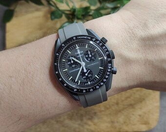 Omega Moonswatch Swatch Speedmaster Strap (20mm) Curved End Links Dark Grey Rubber Strap - Strap only