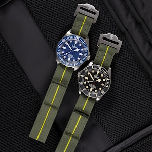 The Adventurer Elastic Parachute Elastic -Single Pass Hook and Loop Strap - Green Yellow - 20mm-22mm Military FXD inspired Watch Strap