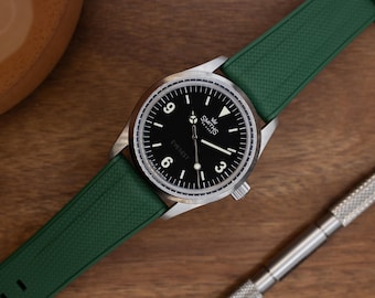 Bracelet de montre en caoutchouc FKM tressé haut de gamme Vert forêt - Barreaux à dégagement rapide - 20 mm - Bracelet en fluoroélastomère