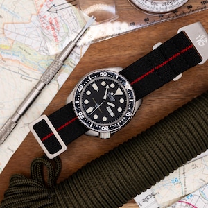 Marine Nationale Parachute Elastic Watch Strap (20mm - 22mm ) Black Red