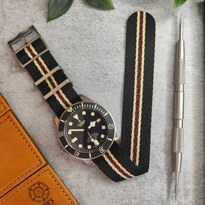 Pulseira de relógio Tudor Premium Twill Single Pass (20 mm - 22 mm) Preto Cáqui Vermelho