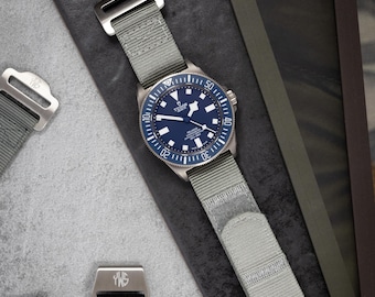 The Adventurer -Tubular Nylon Single Pass Hook and Loop Strap - Grey - 20mm-22mm Military FXD inspired Watch Strap