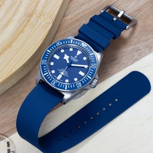Premium FKM Rubber Single Pass Watch Strap - Hatch Weave - Blue 20mm - 22mm