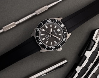 Premium Cut To Size FKM Rubber Two Piece Watch Strap - Deployment Clasp - Quick Release Spring Bars -Black - 20mm - 22mm