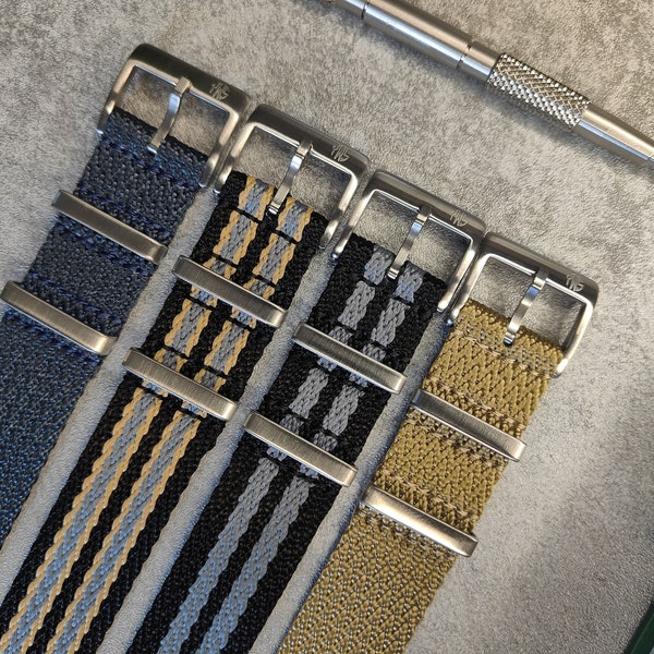 Premium Herringbone Nylon Single Pass NATO Watch Strap (20mm - 22mm ) Tan Khaki Blue Black Grey Bond Spectre No Time To Die