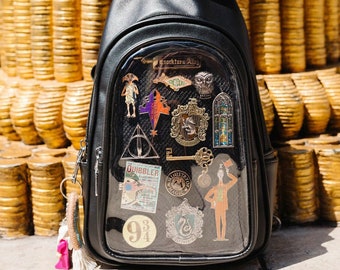 LAPELLING ITA Bag | Pin Display Backpack | Bag With Clear Window | Black Leather Bag | Bag With Pin Display | Chest Bag | Crossbody Bag